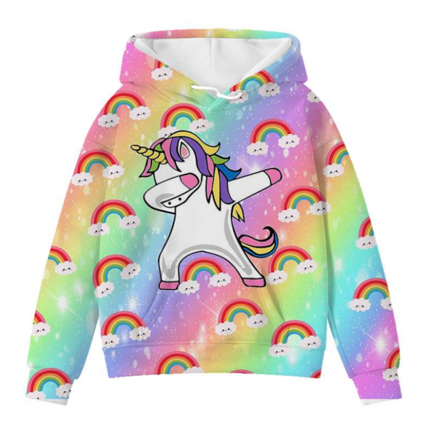 Hoodie bertema unicorn dengan warna-warna cerah